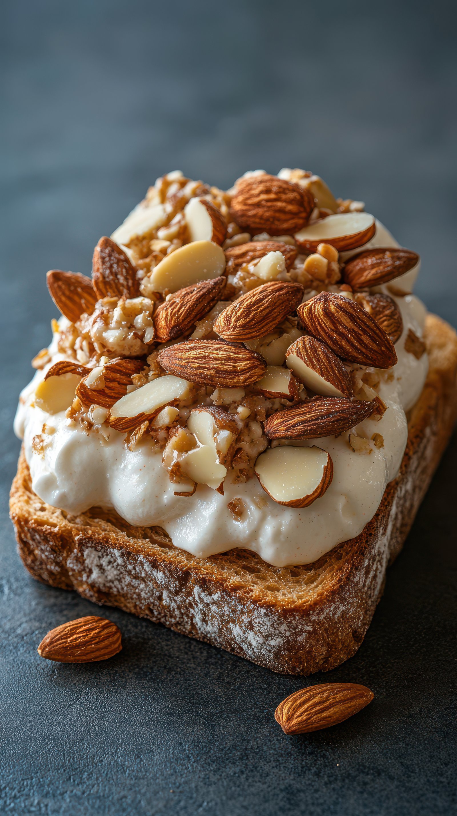 Delicious almond topped toast with creamy filling perfect for breakfast or snack time